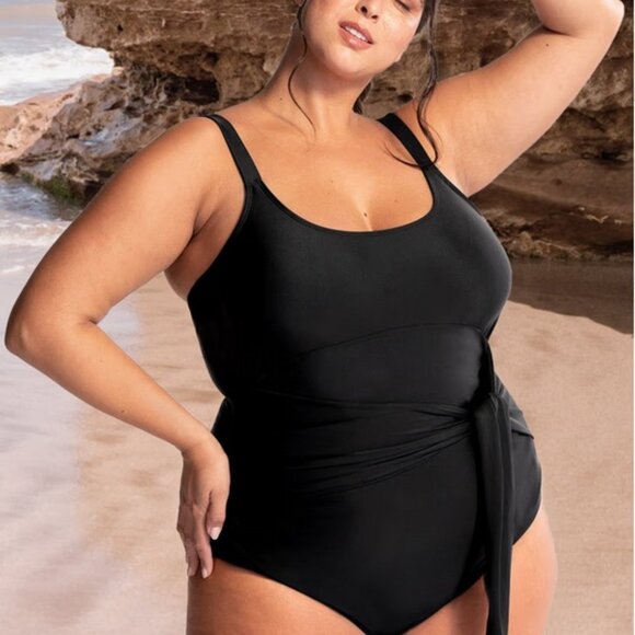 Shapermint Essentials Tie Belt One-Piece Swimsuit - Picture 1 of 4